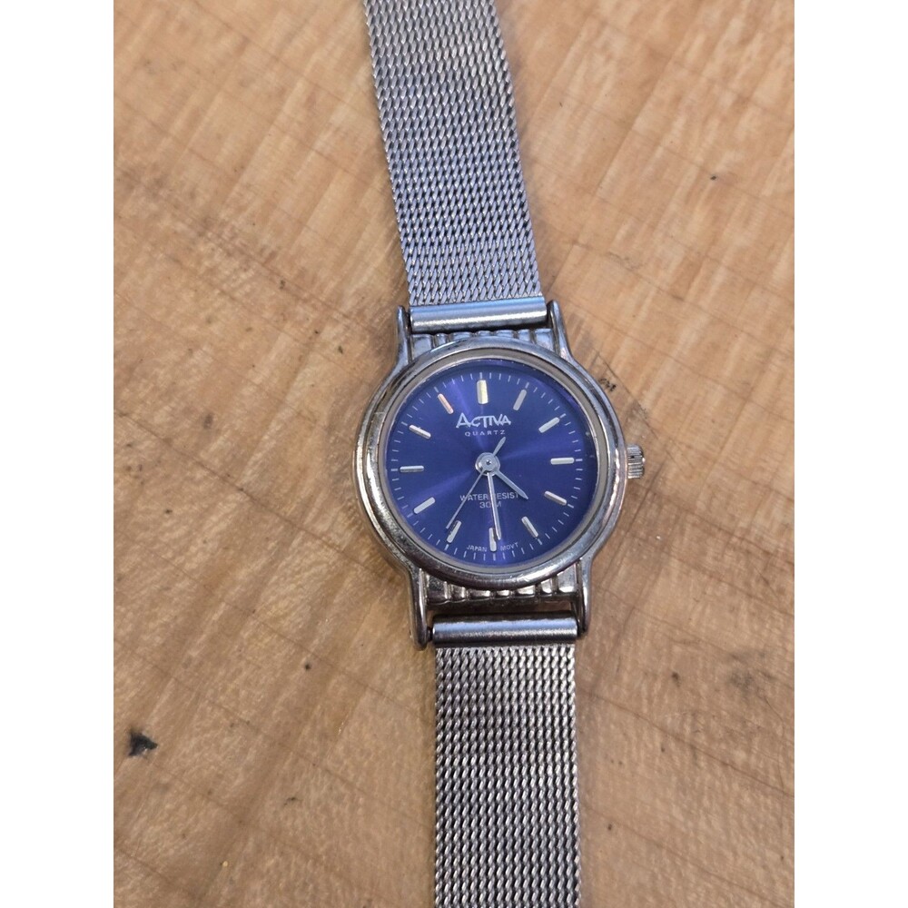 ACTIVA Blue Dial Stainless Steel Mesh Strap Ladies' Watch. New Battery. 23mm.